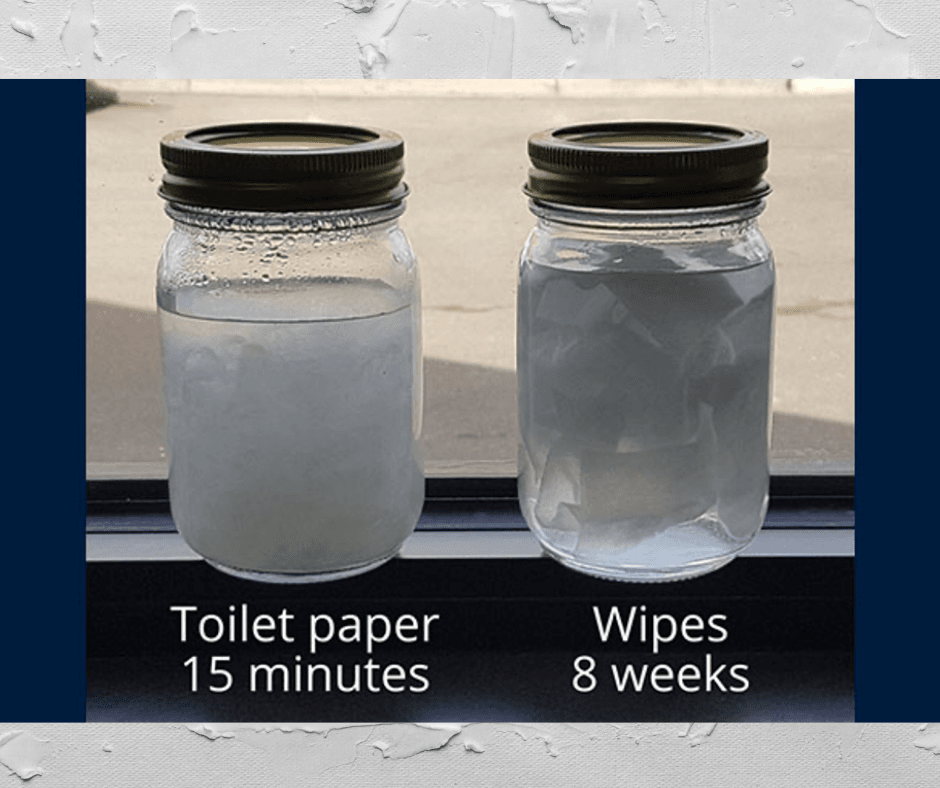 Jar with toilet paper dissolved after 15 minutes other jar with 