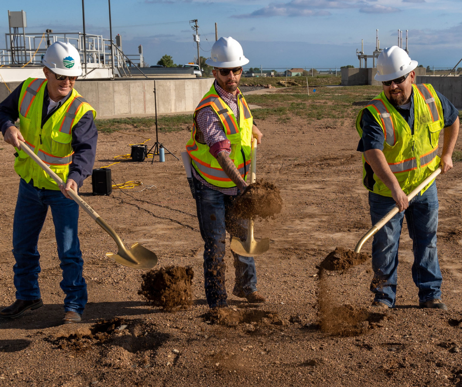 Water Reclamation Groundbreaking three men with shovels