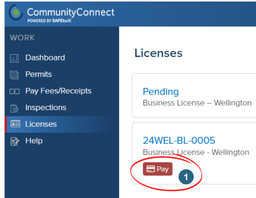 Pay Fees - business license in Community Core 